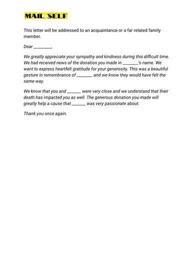 Thank You Letter For Donation In Memory Of The Deceased How To Templates Examples Mail To Self
