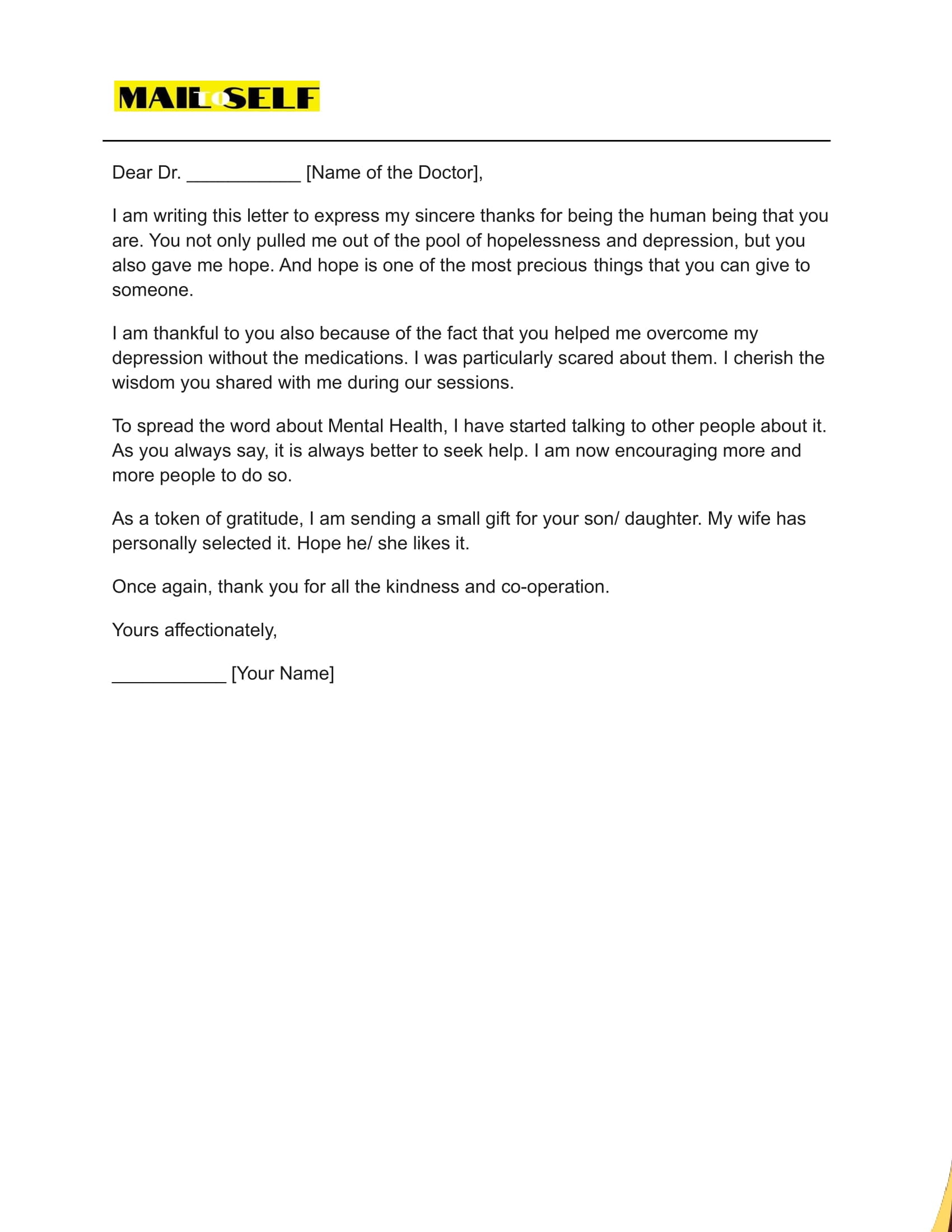 Thank You Letter To Doctor From Patient How To, Templates & Examples Mail To Self