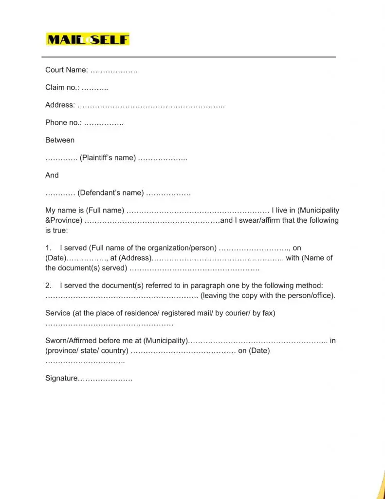 Sample #1 Letter for Affidavit of Service
