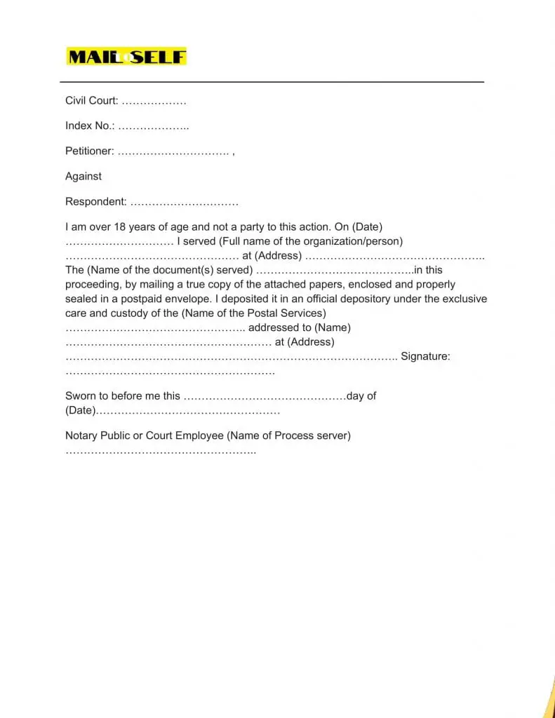 Sample #2 for Letter for Affidavit of Service