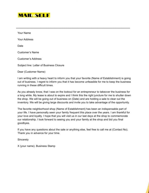 Best Business Closure Sample Letters for Grocery Stores | Mail To Self